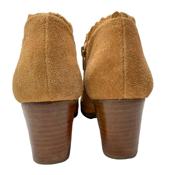 Jack Rogers Marianne Suede Scallop Trim Heeled Ankle Bootie Tan - Picture 10 of 14